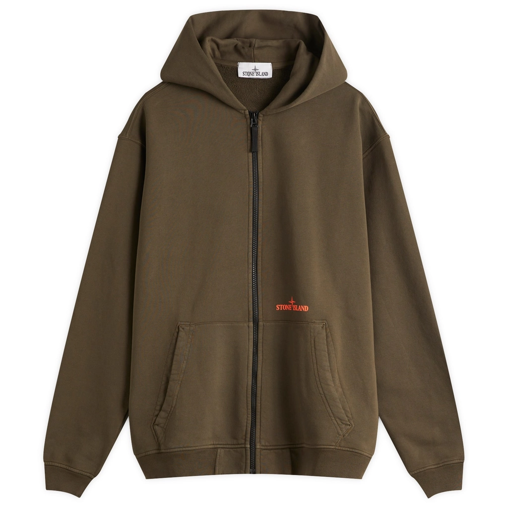 Stone Island Men's Fingerprint Logo Zip Hoodie Military Green